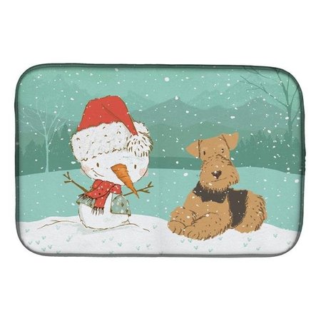 CAROLINES TREASURES Carolines Treasures CK2078DDM Airedale Terrier Snowman Christmas Dish Drying Mat CK2078DDM